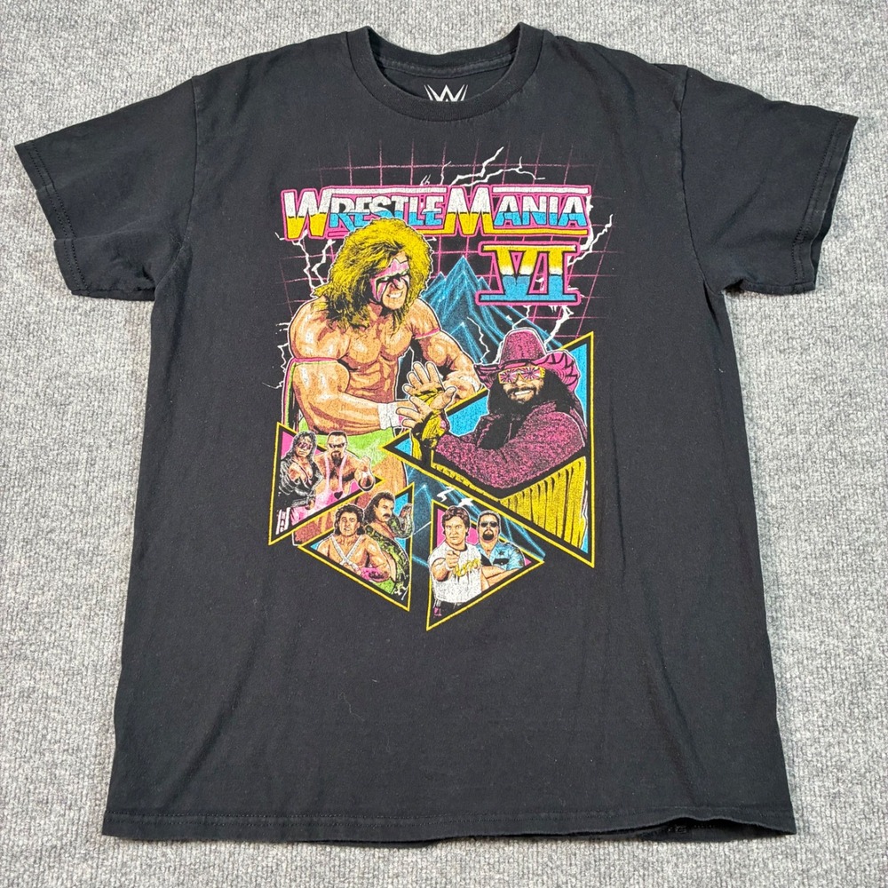 WWE WrestleMania VI Ultimate Warrior T Shirt Mens L Black Wrestling Graphic Tee